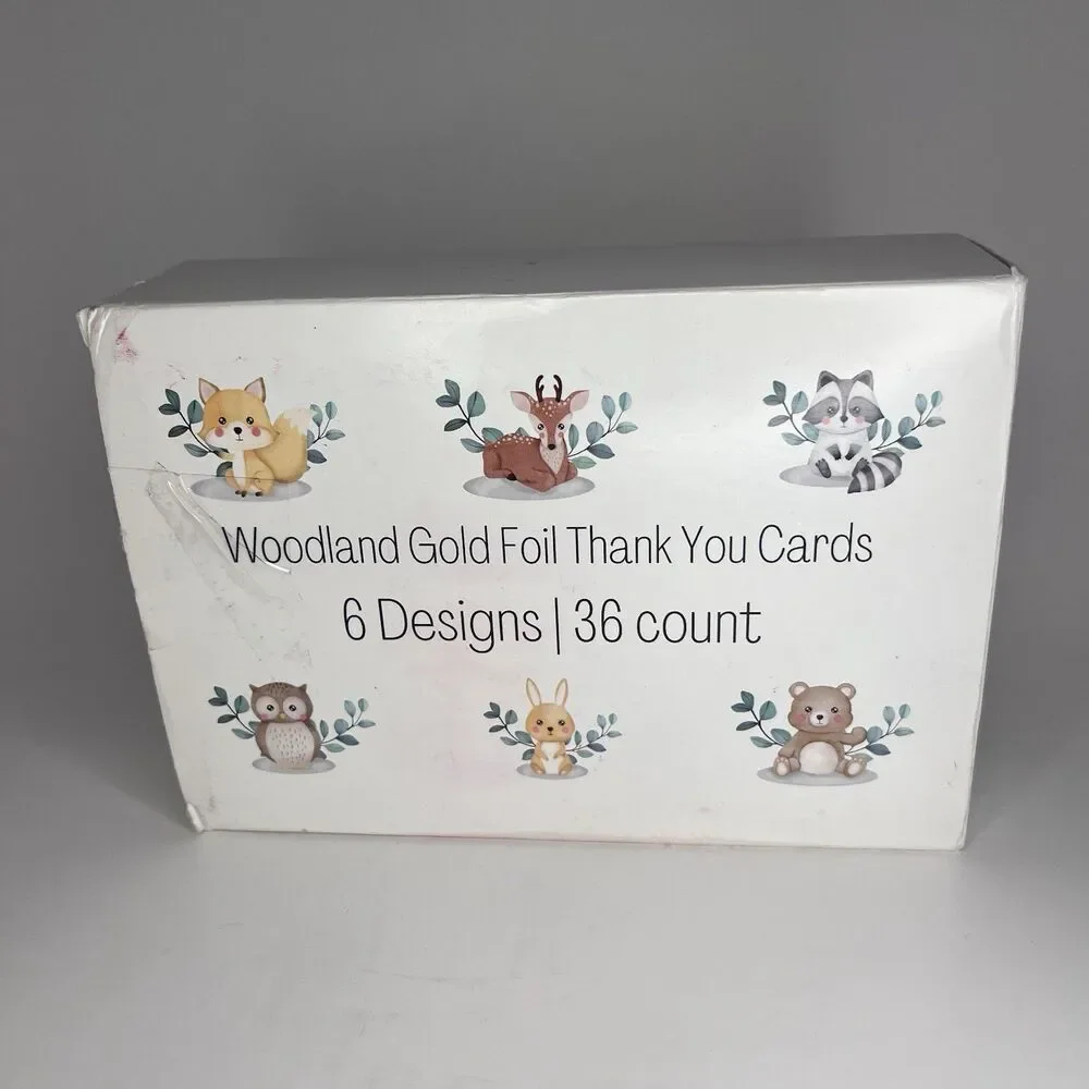Woodland Gold Foil Thank You Cards, 6 Designs / 36 Count - New Open Box